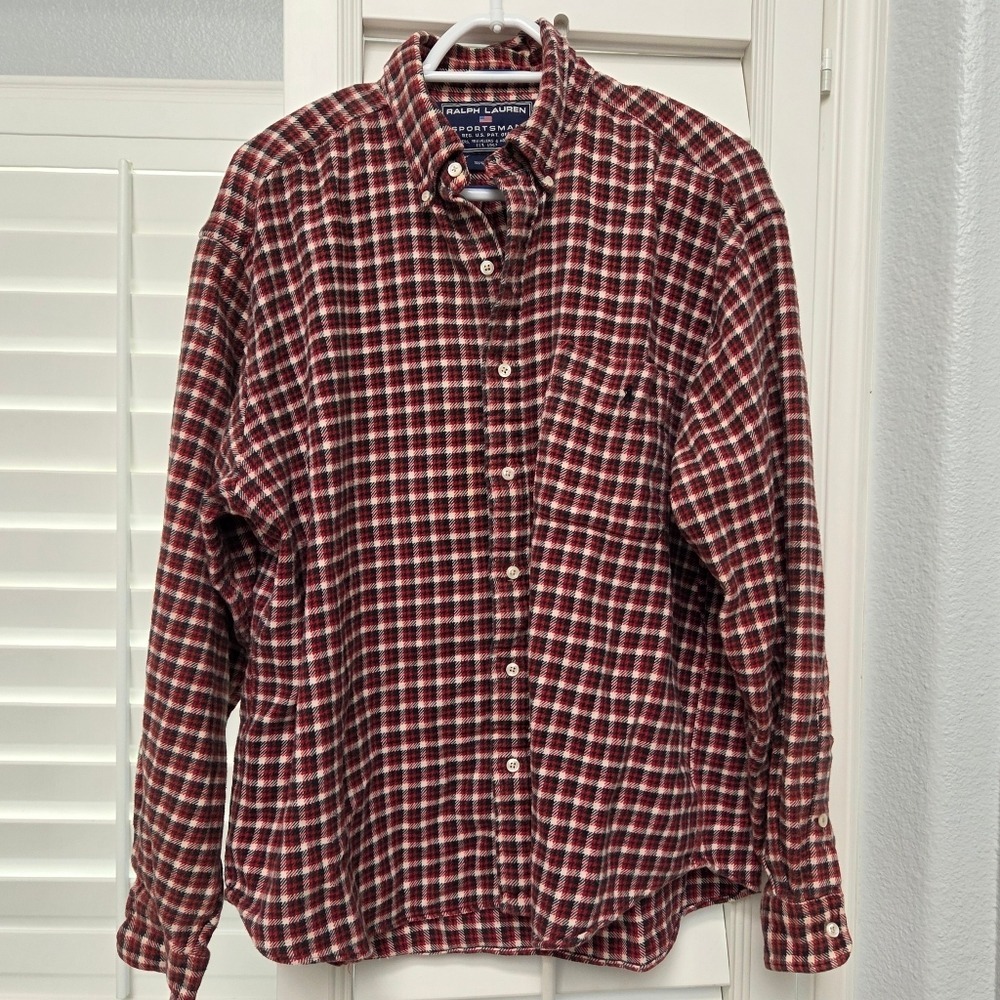 Ralph Lauren Sportsman Men's Plaid Shirt in Black, Red,‎ and White L